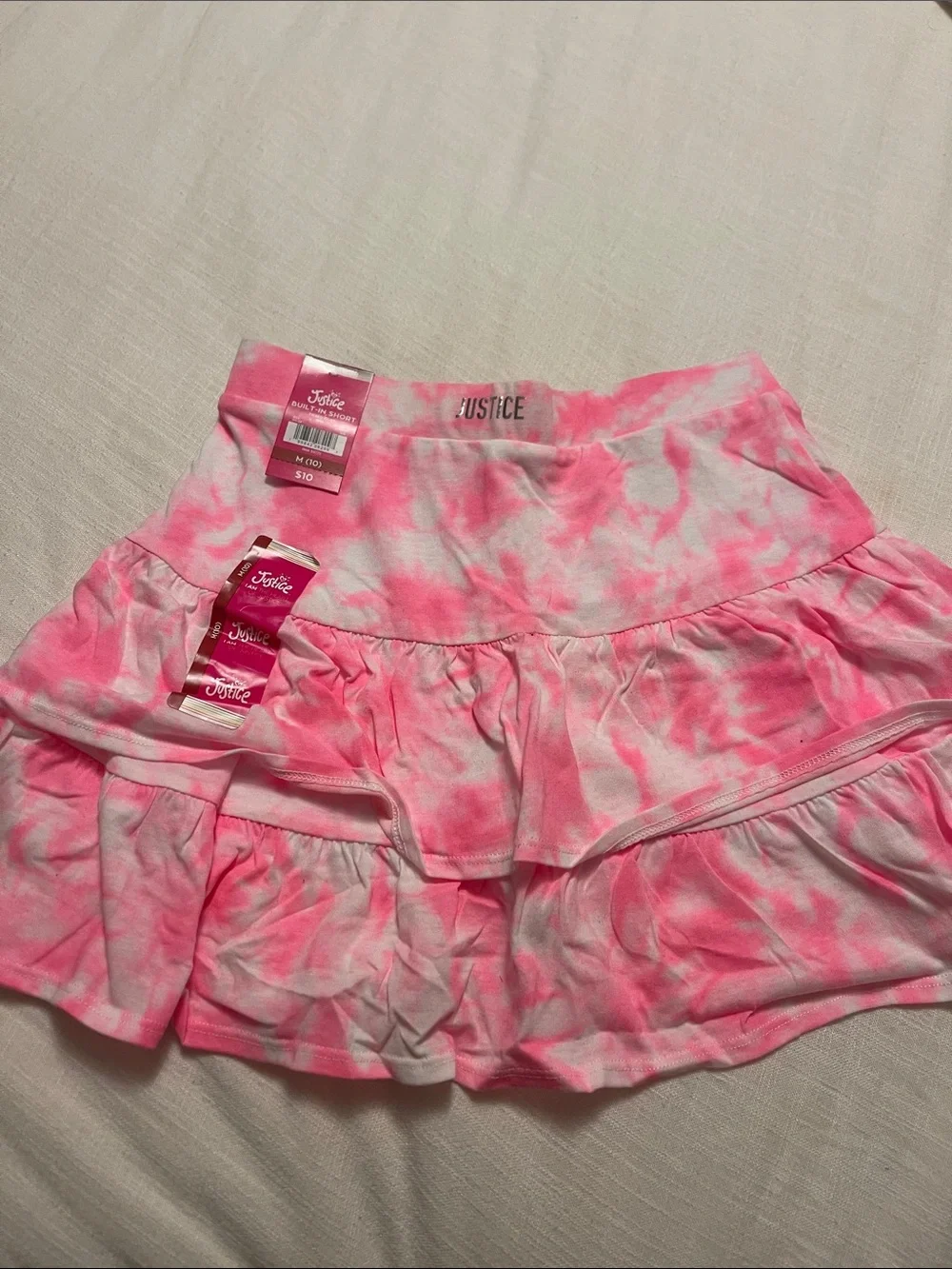 Justice Pink and White Tie-Dye Ruffle Skater Skirt
